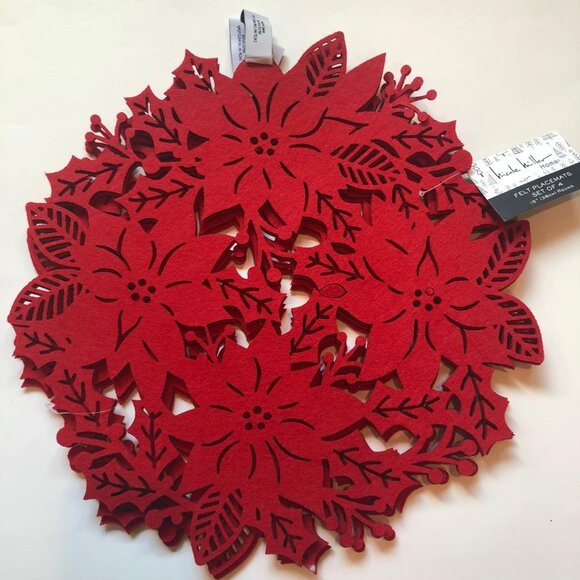 Nicole Miller Home Other - Nicole Miller Home, Red, Laser-Cut, Felt Poinsettia Placemats, Set of 4, NWT